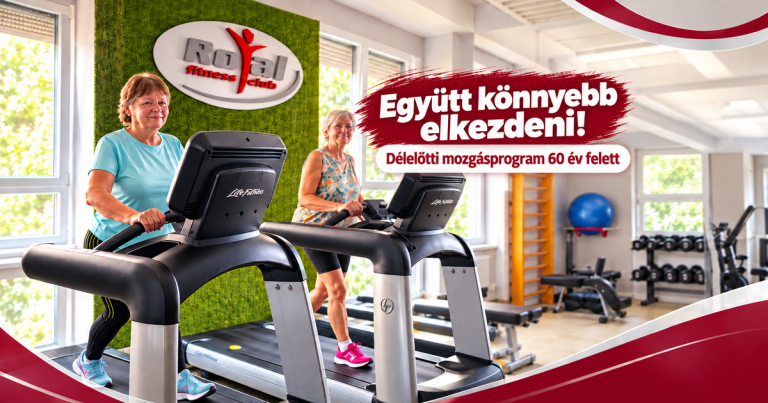 Két idősebb hölgy futópadon edz a Royal Fitness Clubban